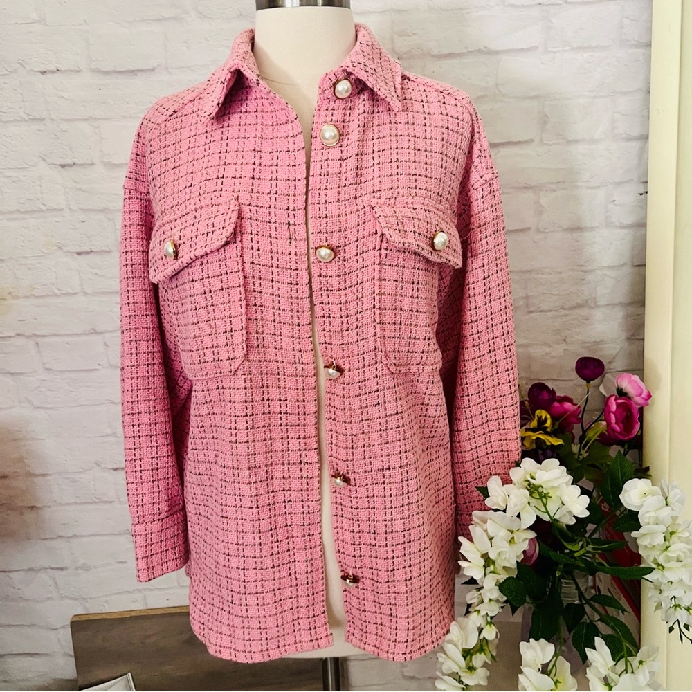 Pink Tweed Shacket